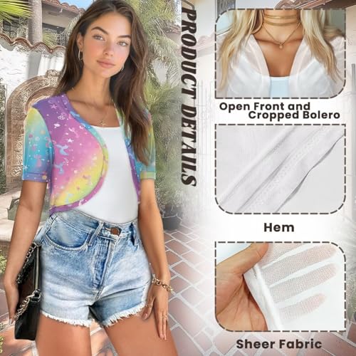 Image of Womens Short Sleeve Bolero Shrug Open Front Knit Cropped Cardigan Shoulder Cover for Dress Cute Casual Knit Cover Up