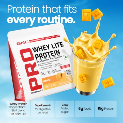 Image of GNC Pro Performance Whey Lite Protein Powder with DigeZyme | 15g Protein & 6g EAA | No Added Sugar | Smooth Everyday Whey for Daily Nutrition & Digestive Comfort |