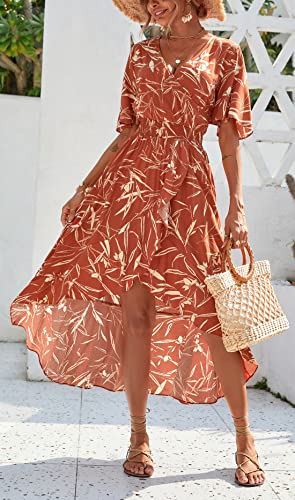 Image of Kormei Womens Short Sleeve Floral Maxi Dress High Low V-Neck Flowy Party Long Dresses