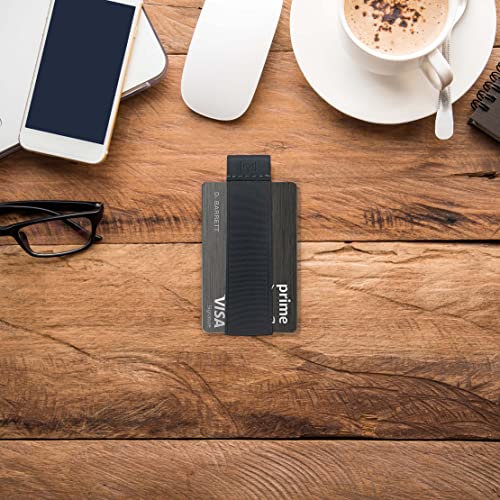 Image of Modern Carry Quick Draw Minimalist Wallet for Men & Women, Elastic Band Minimal Credit Card Holder with Leather Tab, Card Grabber for Long Nails, Money Clip Alternative (Black) (Dark Gray)