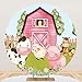 Yeele 5x5ft Cartoon Farm Animals Party Round Backdrop for Kids Pink Barn Farmland Animals Cows Pigs Barnyard Photography Background Farm Theme Party Decors Cake Table Banner Photo Booth Props