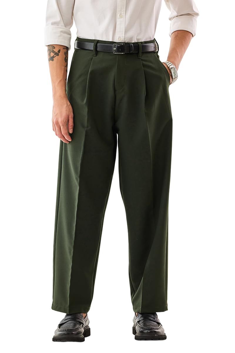 snitch Men Formal Trousers | Baggy Fit with Pleated Front & Turned-Up Hem | Durable Polyester Blend & Medium-Stretch Fabric for Office & Club Wear-picture-28