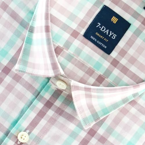 Image of 7-DAYS Men's Premium Check Shirt - 100% Cotton, Tailored Fit (Between Slim & Regular), Full Sleeve, with Pocket - Smart Office & Casual Look