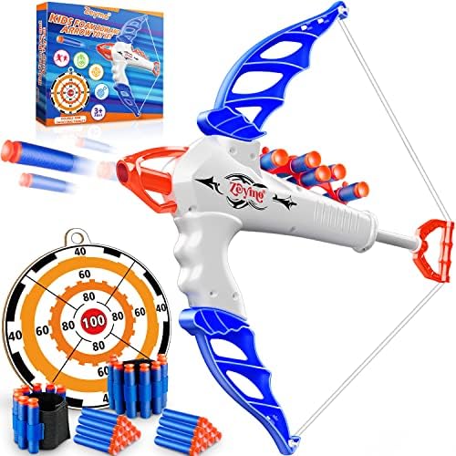 Bow and Arrow Set for Kids 3 4 5 6 7 8-12, Kids Archery Set with 20 Foam Bullets & Double-Side Target, NEF Bow Shooting Game Toys, Indoor Outdoor Toys for Kids, Gifts for Boys Girls 3-12 Years Old