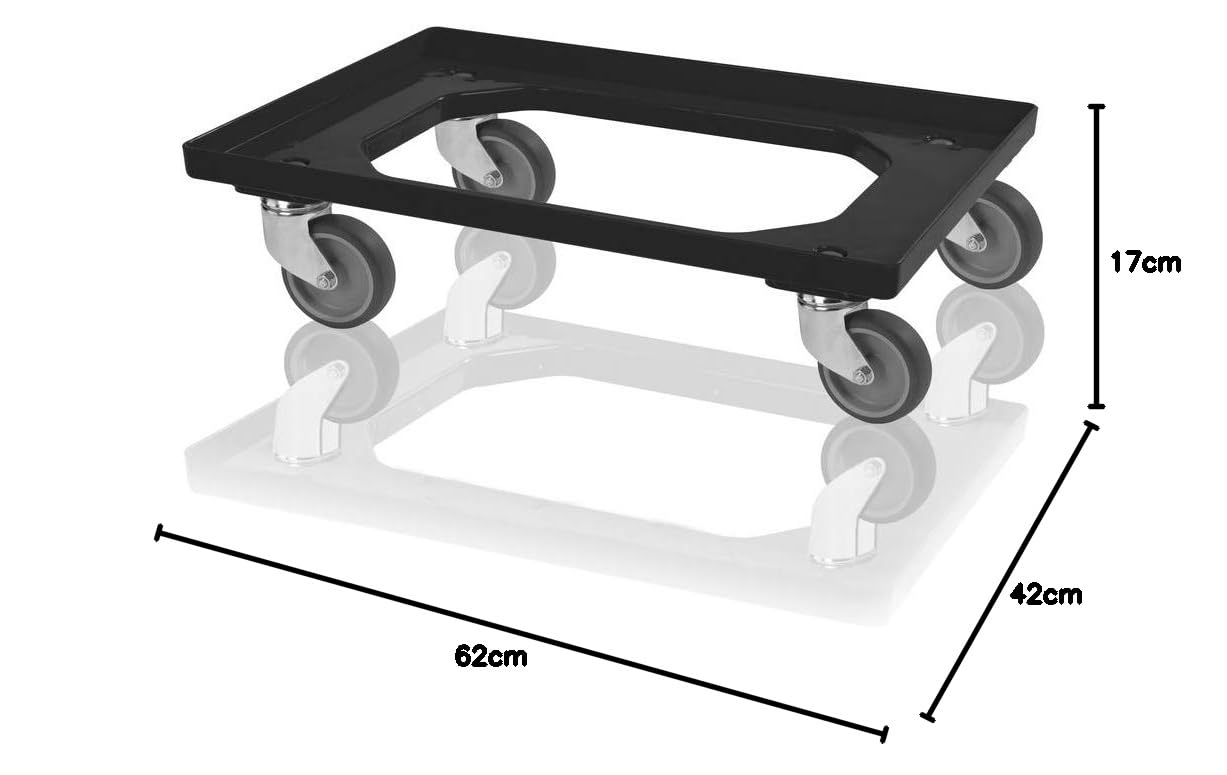 Patinete de transporte negro para contenedor europeo 60 x 40 con ruedas de goma