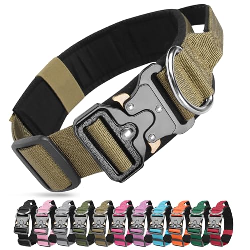 Ledeak Collare Tattico per Cani con Maniglia di Comando, Collare Tattico Regolabile con Fibbia in Metallo, Collari Militare in Nylon per Cani di Taglia Media e Grande Addestramento (Cachi, L)
