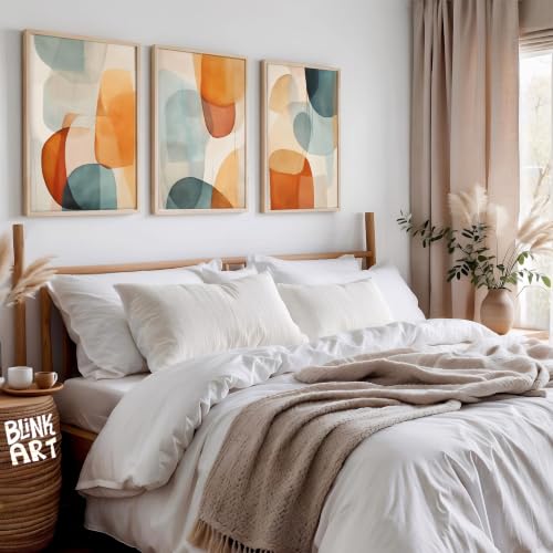 Image of BLINKART Set of 3 Teal Orange Natural Brown Frame Painting for Wall Decoration - Modern Art Wall Decor Framed Painting for Living Room Bedroom - Framed Wall Posters /Paintings (8X12 inch)
