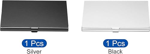 Miniatura 3 de PATIKIL Portatarjetas de visita, 2 piezas de aleación de aluminio, funda delgada para tarjetas de nombre para mujeres y hombres, plateado, negro