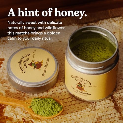 Image of Chamberlain Coffee Honey Matcha Ceremonial Grade Green Tea Powder - Antioxidant Rich, L Theanine, Calm Energy, Signature Vegan Matcha Powder - Premium First Harvest Japanese Green Tea - 30g