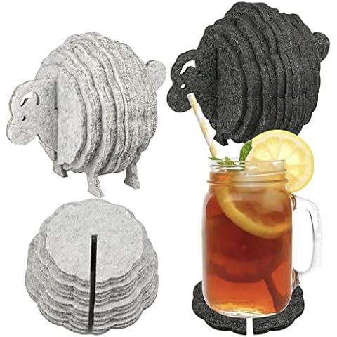 Coasters for Drinks Felt Coaster Set of 28 PCS Funny Sheep Shape Home Office Black Grey Coasters Cover