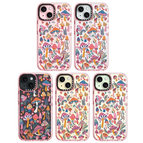 Coque iPhone 15 durable antichoc motif champignon jungle paillettes
