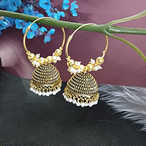 Efulgenz Indian Oxidized Hoop Jhumka Earrings Traditional Bollywood Bridal Wedding Jewelry Oxidized Jhumka Jhumki Earrings Set for Women2