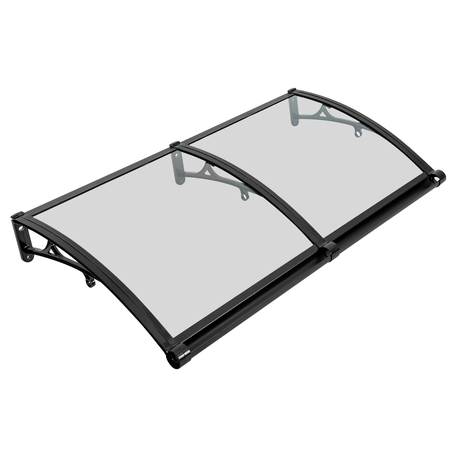 Vordach für Haustür 120x60 cm Überdachung Haustür aus Aluminium Legierung Türdach für Draußen Regenschutz Türvordach für Sonnenschutz Pultvordach für Tür Eingang Hauseingang (Klar+Schwarz)