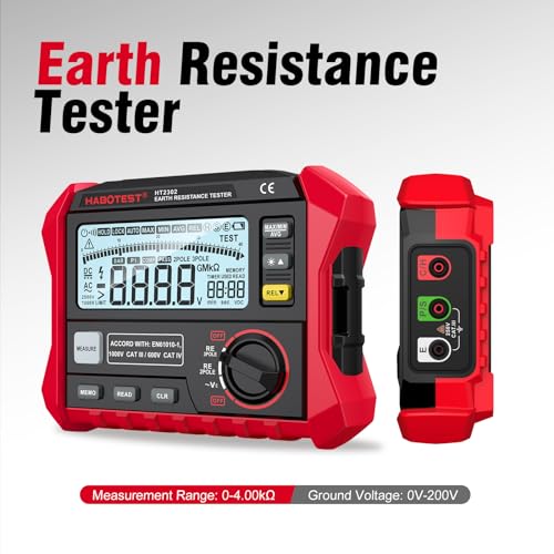Image of Digital Earth Ground Resistance Tester,Habotest HT2302 Megohmmeter Multimeter, HABOTEST Meter Tester for Earthing, Grounding Earthing 0-4KΩ,200V Voltage Measure with LCD Backlit Dsiplay