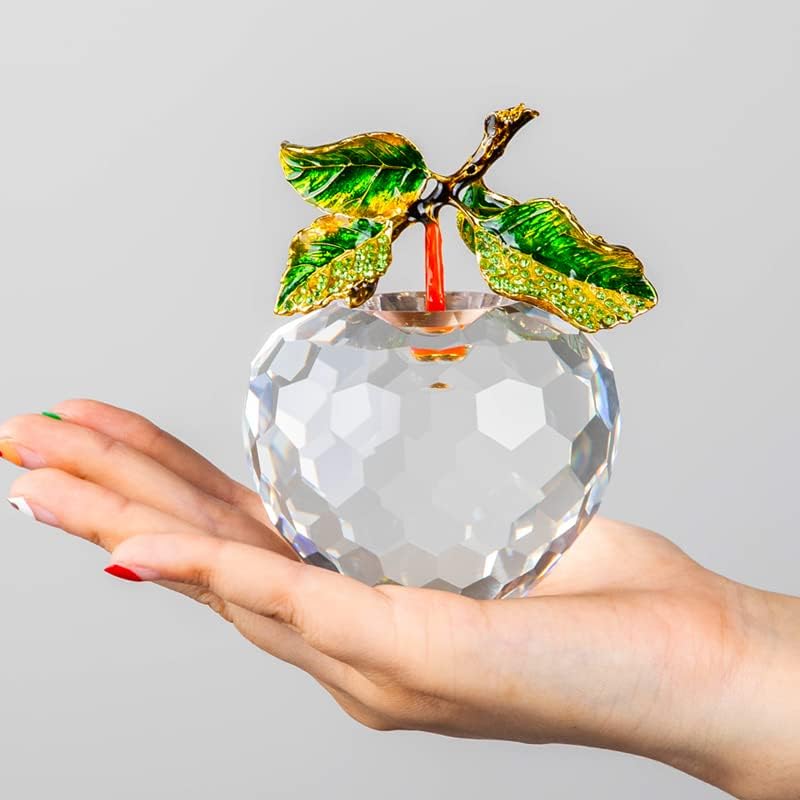 クリスタル オーナメント ホワイト アップル ガラス フルーツ 置物 文鎮 ハンドメイド アート ギフト クリスマス 誕生日 オーナ
