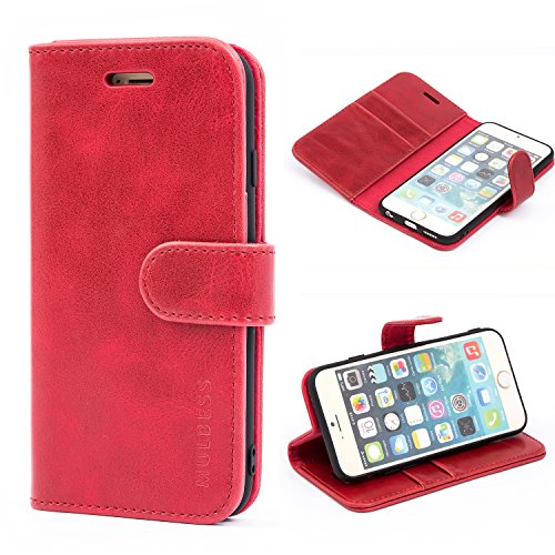Mulbess Handyhülle für iPhone 6S Hülle, iPhone 6 Hülle, Leder Flip Case Schutzhülle für iPhone 6s Tasche, Wein Rot