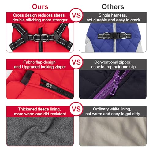 Aimydog Hundemantel Winter, Wärme Hundejacke Mit Brustgurt Gurt Winddichte mit bauchschutz, Haustier Outdoor Reflektierend Hundeweste mit Fleece Gefütterte für Kleine (Rot, S)