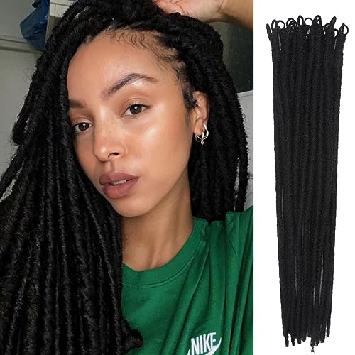 HANNE 24 Inch Pre-looped Dreadlock Extensions for Black Women and Men Natural Black Synthetic Crochet Dreadlocks Extension10 Strands Reggae Hip-hop Dreads Extensions(24 Inch,10 Strands) 24 I