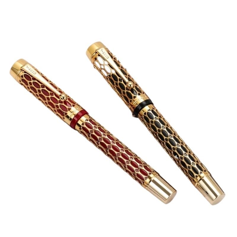 100 Centennial Stylo plume en résine creuse avec clip doré pour bureau, papeterie, fournitures scolaires (rouge, F)