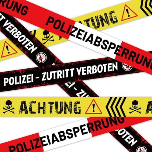 DPKOW Horror Deko Halloween Absperrband Polizei, 27m Deutsch Polizeiabsperrung Absperrband für Crime Scene Deko Spukhaus Halloween Tatort Warnband Achtung Mottoparty Polizei Zombie Accessoire