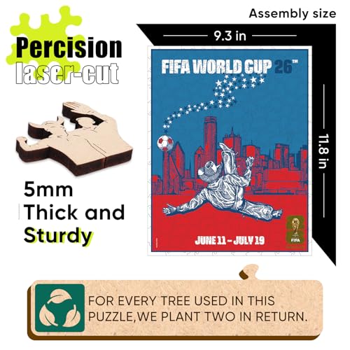 Image of FIFA World Cup 2026 City Puzzle Dallas City Poster - Wooden Puzzle for Adult, 200 Pieces Irregular Shape Puzzle, 5MM Thick, Creative Collectible Gift for Fans, Officially Licensed Product, 9.3x11.8''