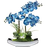 Briful 15" Artificial Phalaenopsis Flowers Arrangement Artificial Orchid Bonsai in Silver Pot Fake Flowers Silk Orchid Flower for Table Centerpieces Living Room Home Décor