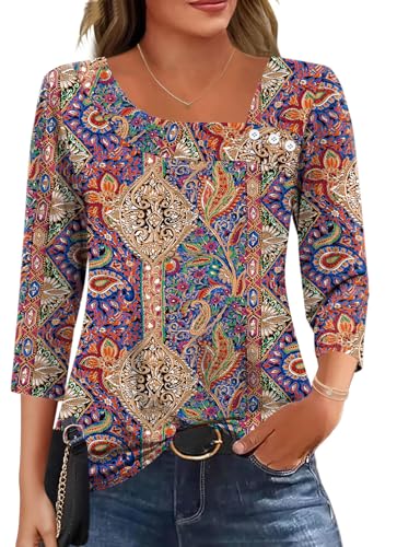 Image of LOMON Womens 3 /4 Length Sleeve T Shirts Asymmetrical Neck Tops Business Blouses for Women Fashion 2026