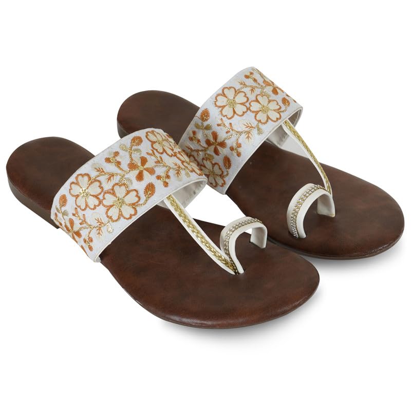 Image of DFR Flip Flops for Women Daily Use Comfortable Ethnic Embroidered Girls Slippers flipflops chappals