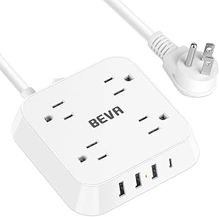 Power Strip with USB C, 4 Widely Spaced Outlets and 4 USB Ports 5 FT Extension Cord, BEVA Surge Protector Power Strip Mountable USB Power Strip 1250W/10A for College Essentials Dorm Room Essentials