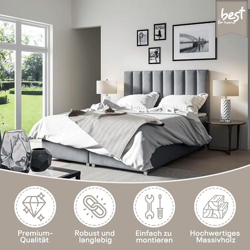 Best For Home Trinity K10 Boxspringbett mit 7-Zonen Bonell-Federkernmatratze | Boxspringbett 140x200 | Boxsprintbett mit Matratze Und Stauraum | Polsterbett 140x200 - Lieferung bis Bordsteinkante – Bild 3