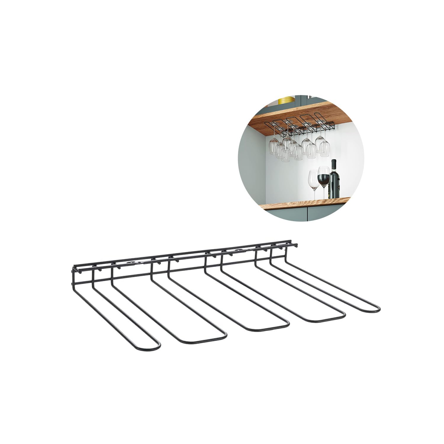 Avilia Undershelf Kitchen Goblet Holder - Hanging Glass Rack Shelf for Glass Drainer Metal, 44 x 31 x 5 cm, Black