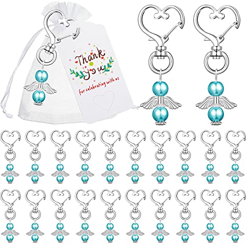 MTLEE 50 Sets Baby Shower Favors for Girls Angel Keychains Bulk with Organza Gift Bags and Thank Card Tags Guest Return Favors for Baby Shower Wedding Bridal Baptism Birthday Party (Blue)