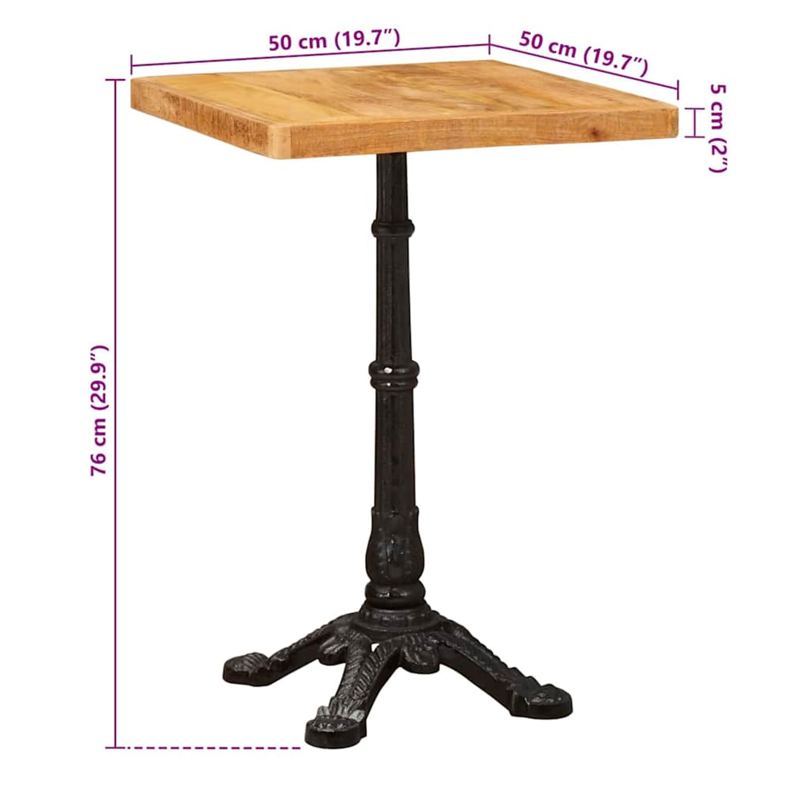 Gecheer Tavolo Bistrot Marrone, 50 x 50 x 76 cm, Legno di Mango, Industriale, Rustico e Elegante, per Cene e Pasti Rilassati