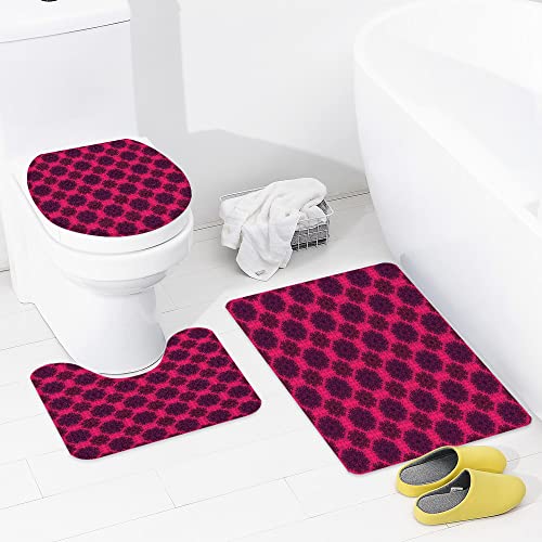 3 teiliges Badematten Set rutschfest U-FöRmige Duschvorleger,Florales, barockes Gothic Rose Flower Circle Mandala mit…