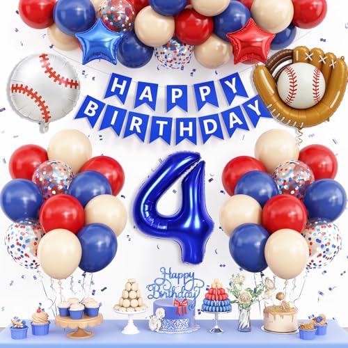 Image of 4th Baseball Birthday Decorations for Boys,Navy Blue Red Nude Balloons