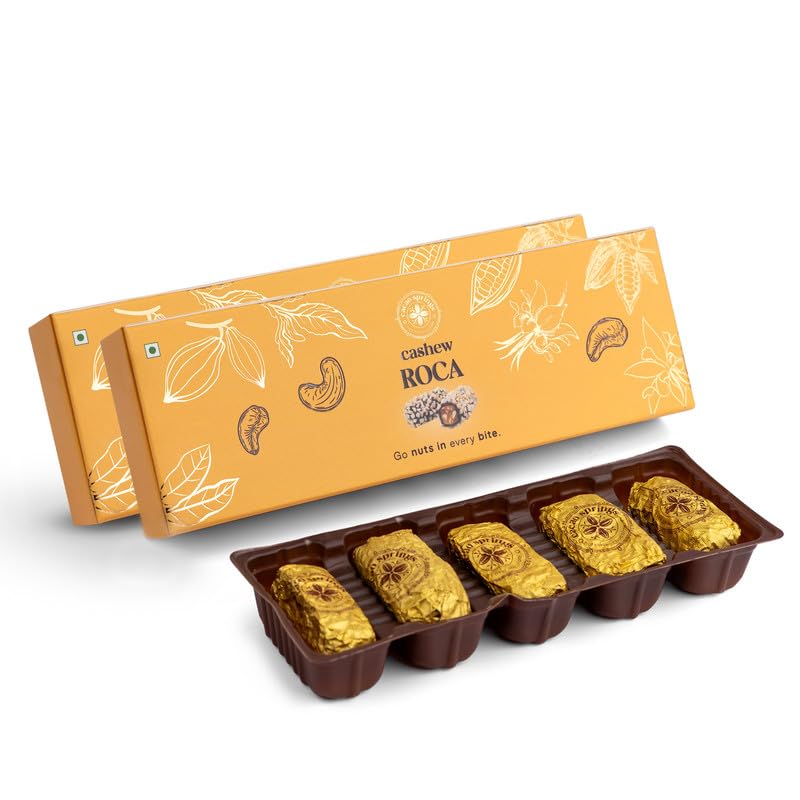 Image of Cacao Springs Premium Cashew Roca Chocolates for Healthier Snacking, Premium Choco & Nut Delicacy Treats, Premium Gift Hamper for Christmas Gifts, 5 Pieces in Each Box, 2 Boxes, 120gm