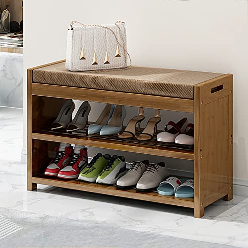 Banc à chaussures en bambou rustique avec assise rembourrée
