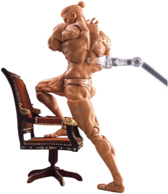 1/12 Scale Male Action Figure, 6inch Flexible Muscular Strong Joint Anime Body Yellow Skin Figure with Head Sculpt Miniature Body Doll Collection