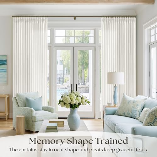 Image of Natural Cream Semi Sheer Pinch Pleated Linen Curtains 90 Inch Long 2 Panels