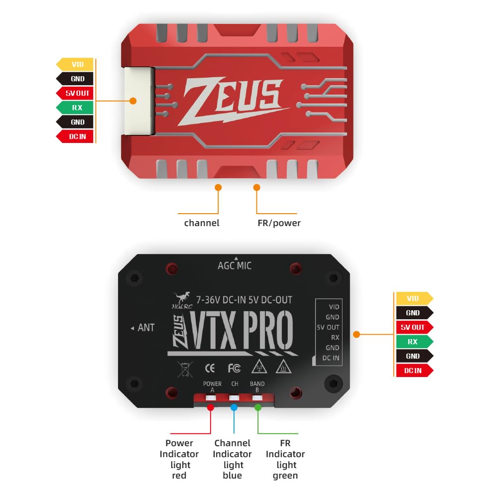 HGLRC Zeus 1,6 W VTX PRO PIT/25/400/800/1,6 W umschaltbarer FPV-DVR-Sender, integriertes Mikrofon, unterstützt OSD 20 x 20 mm M2, verbesserte Version mit großer Reichweite für FPV Racing Drone Quad