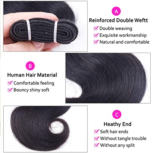 Sexycat Body Wave Bundles with 4x4 Lace Closure Human Hair 14 16 18+12 Inch 100% Unprocessed Brazilian Virgin Hair Extensions Weave Weft Bundles with Middle Part Closure - Image 4