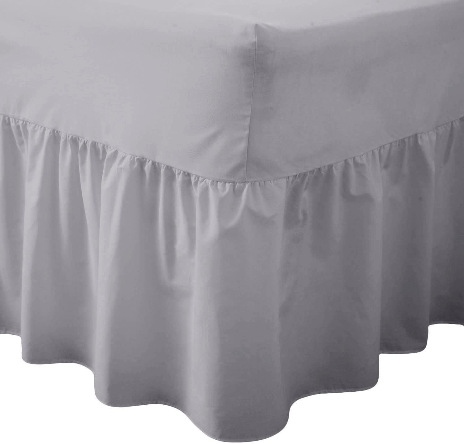R&Z Grey/Silver Plain Dyed Polycotton Fitted Valance Bed Sheet Easy Care (, 4Ft Small Double)
