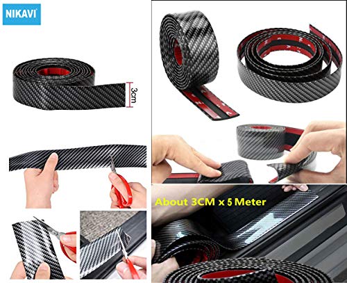 Image of NIKAVI Universal Anti-Scratch Car Door Sill Guard, 5Meter Carbon Fiber Sticker for Car Bumper, Pedal Protector, Scuff Plate Cover - Scratch Proof, Removable, Black (3CM Width)