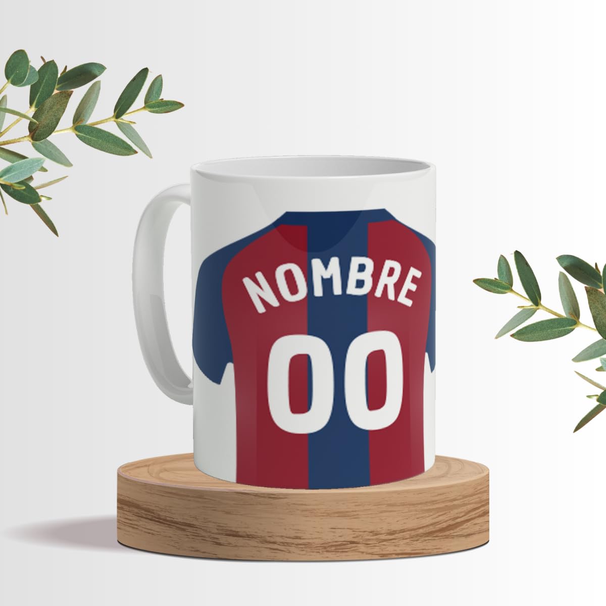 DEREGALOOS. Taza Personalizada Estilo Fútbol. Taza con Nombre y Número. Regalo Original para Aficionados.Fútbol Niños y Adultos. Pulsera de regalo. Diseño Inspirado en la 2ª División Levante