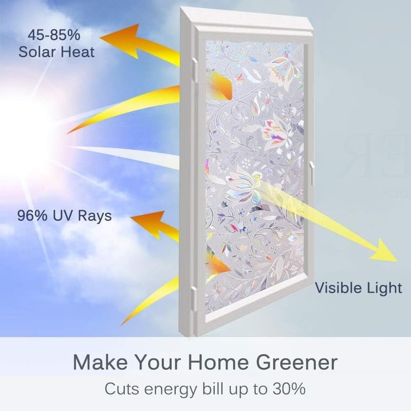 Image of 3D Flower GlassFilm Window Film Window Sticker Glass stickerFor Privacy, Sun Control, Decor for Home, Office & Bathroom (16 Inch X 60 Inch)