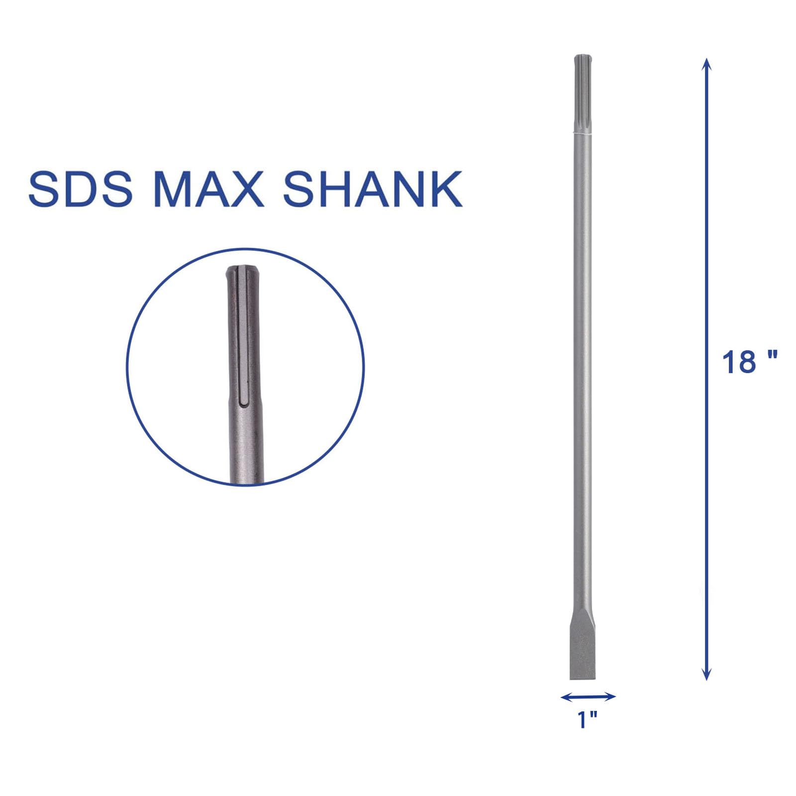 Scalpello piatto sottile SDS MAX da 45,7 cm, compatibile con tutti i martelli demolitori SDS-Max, scalpello piatto in acciaio legato per giardinaggio, paesaggio, cemento, mattoni, sabbia, pietra