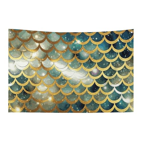 Drapeau de jardin doré scintillant au motif d'écailles chic pour décoration extérieure élégante