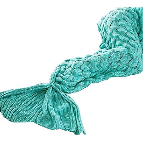 Mermaid Tail Blanket, LYLIN Knitted Sofa Quilt Living Room Warm Crochet Mermaid Sleeping Bag Blanket for Women Girls Christmas Birthday Gift 200x90cm (Green) Cover