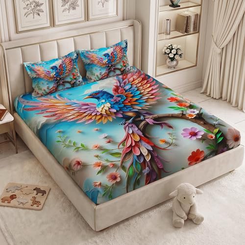 Image of 240 TC Cotton Double Bedsheet for King Bed (225x250 Cm) | 7D Digital Printed Double Bedsheet with 2 Pillow Covers | Soft, Wrinkle Packaging - Pheonix