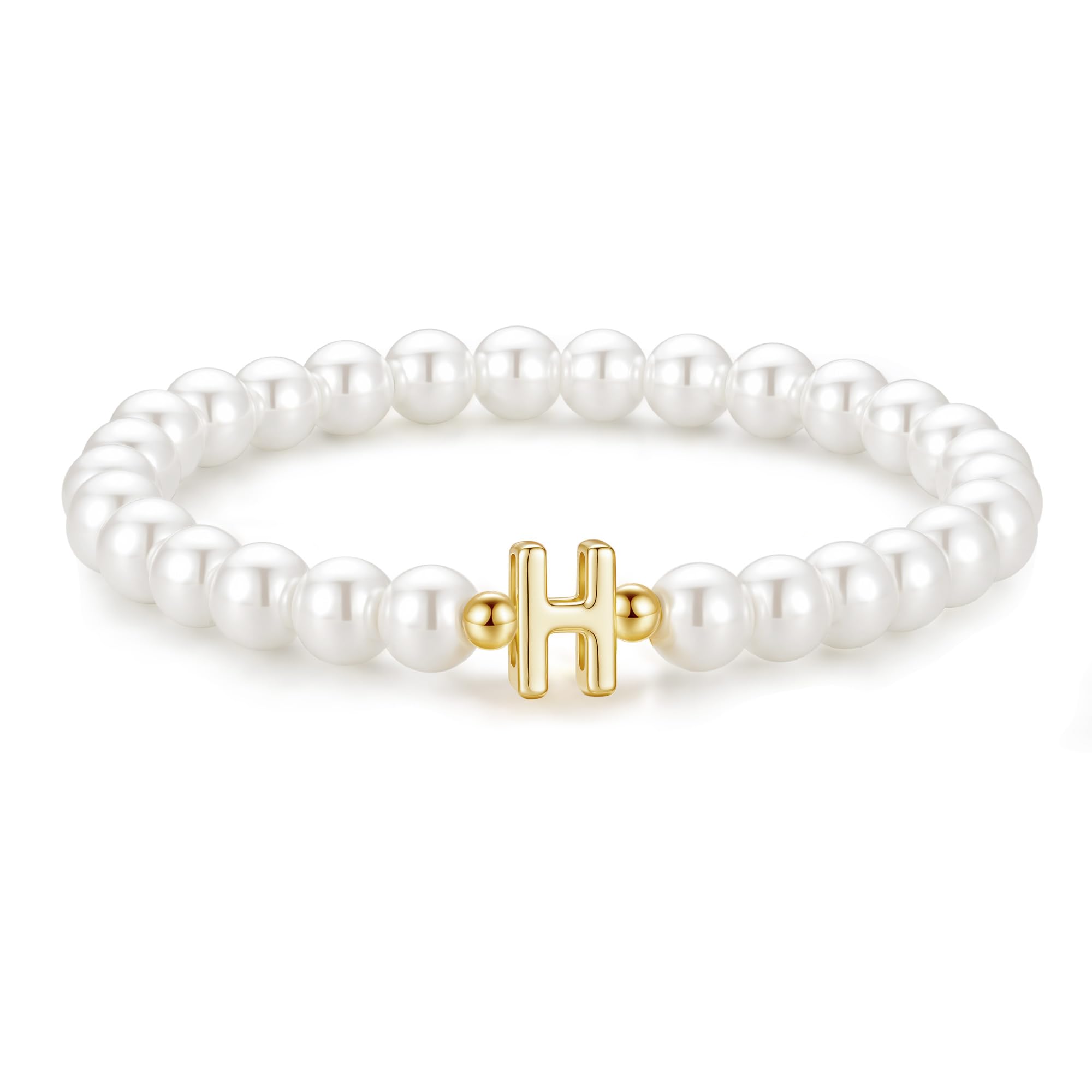 M MOOHAM Initial Bracelet for Women - Dainty Beaded Pearl Charm Bracelets for Women Trendy Charm Letter Initial H Personalized Pearl Jewelry Gifts